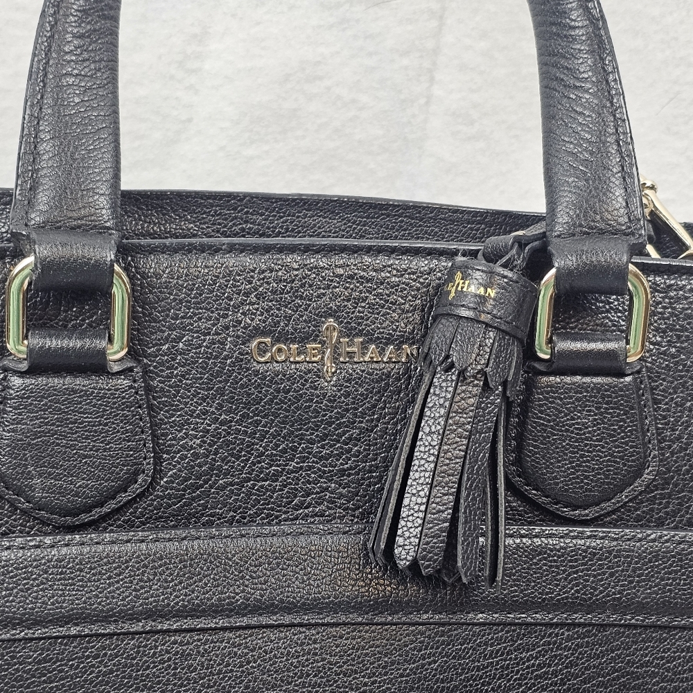 Cole Haan Black Pebbled Leather Convertible Satchel Crossbody Shoulder Bag Purse